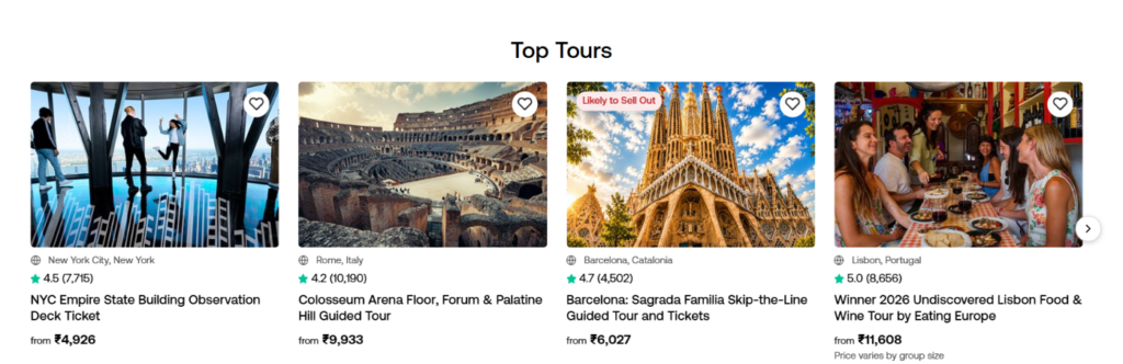Viator pricing page showing tour and activity prices with a Viator promo code.